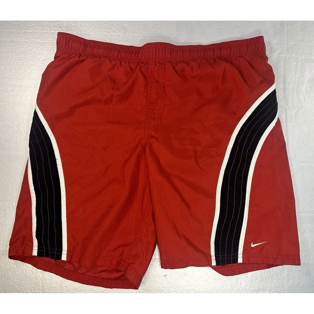 Nike Red Black Men's‎ Swim Trunks Size L Pockets - Vintage Nike Swim Shorts